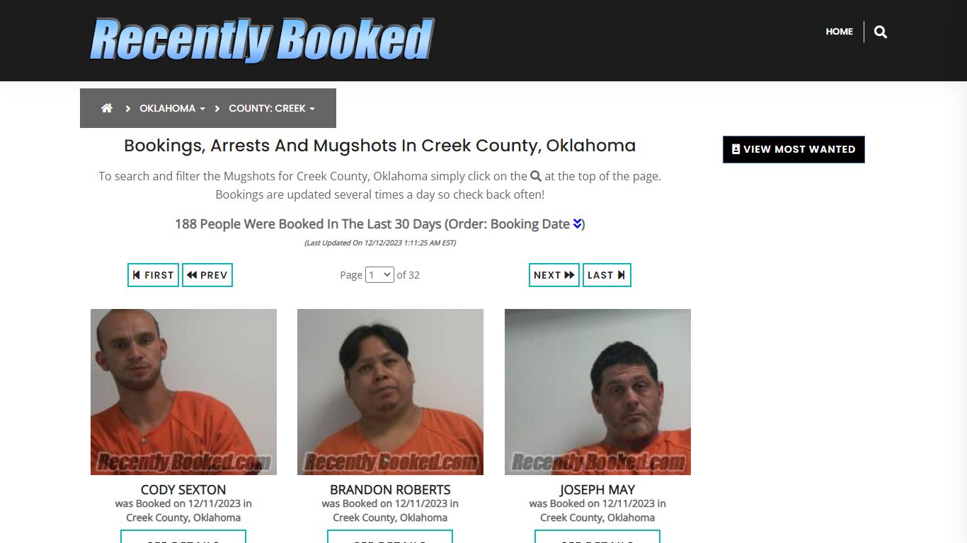 Recent bookings, Arrests, Mugshots in Creek County, Oklahoma