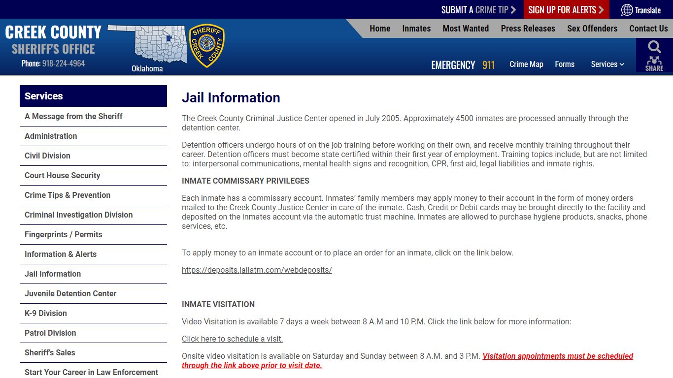 Jail Information | Creek County OK Sheriff