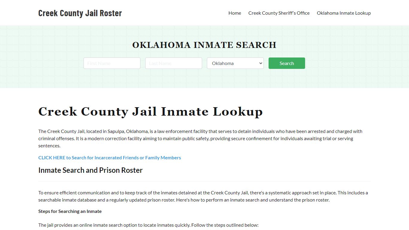 Creek County Jail Roster Lookup, OK, Inmate Search